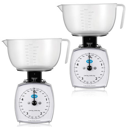 Sabary 2 Pcs 11lb Analog Food Scale with Removable Measuring Cup Kitchen Mechanical Weighing Dial Scale for Novice and Experienced Cooks Cooking, Baking, Food Preparation