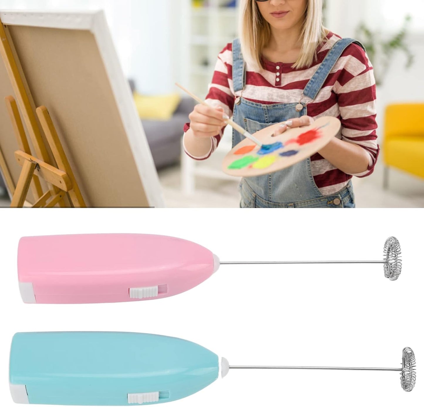 Fdit Electric Whisk, Multi-Purpose Stainless Steel Rustproof Mini Hand Mixer for Beverage, Paint, and Pigment