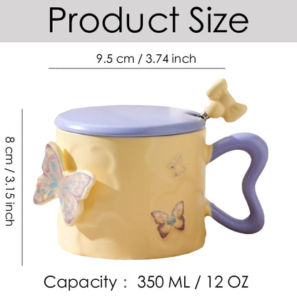Disoza Butterfly Coquette Mug Porcelain Coffee Tea Cup 12 OZ Violet Bow Ceramic Cute Coffee Mug for Women Girl