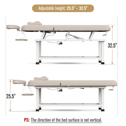 Dolonm 30 Wide x 75 Long Heavy Duty Electric Stationary Massage Table with Backrest Adjustable and Storage Space for Treatment/Medical Spa/Facial/Beauty/Massage Bed and More - Beige Gray
