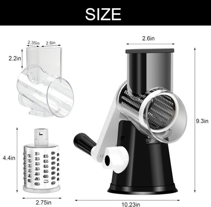 Cambom Rotary Cheese Grater Hand Crank Cheese Shredder for Fresh Cheese, Vegetable, Nuts,Non-slip Suction Base, Three Blades, Black