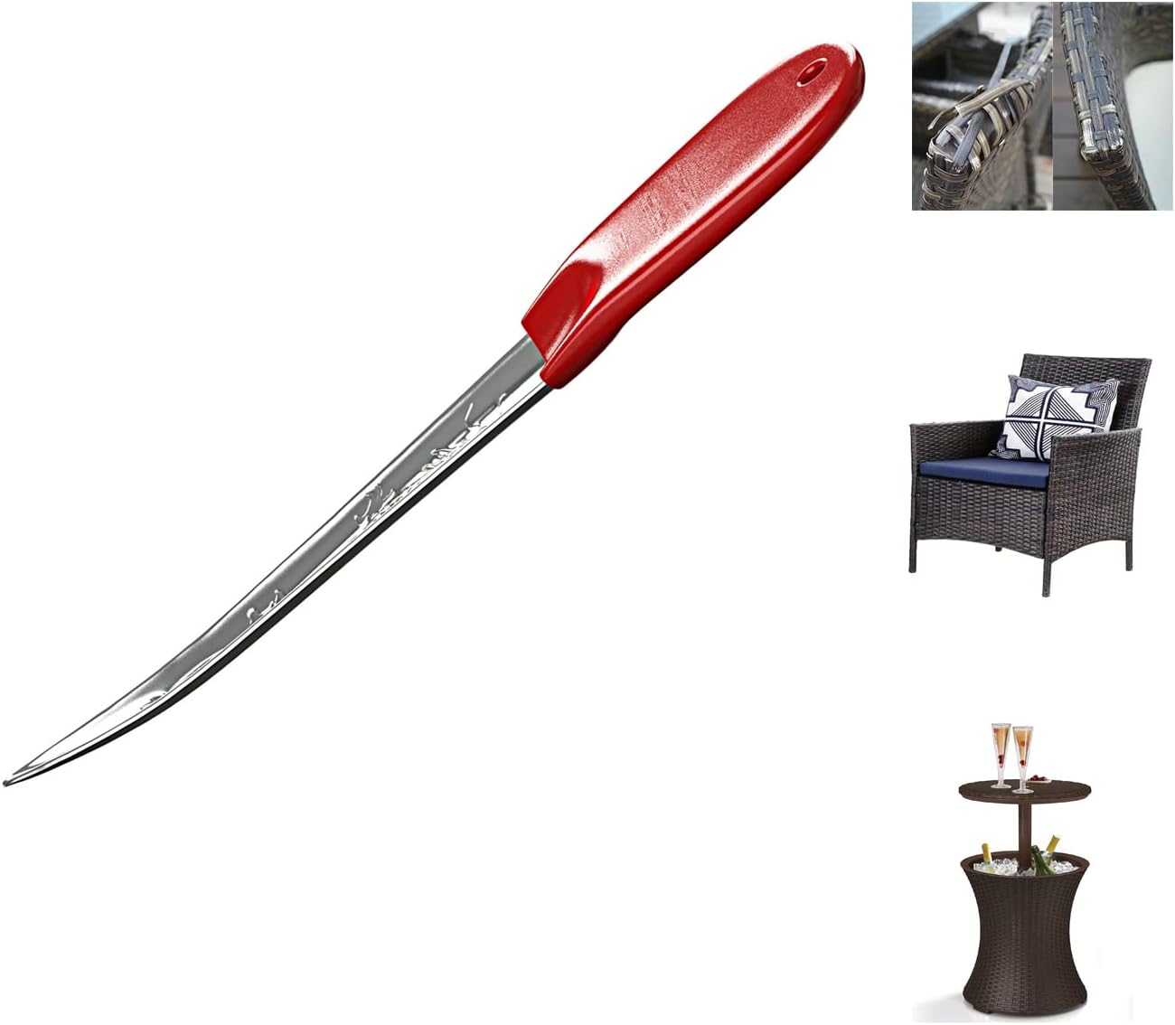 Wicker Repair Tool, Stainless Steel Prying Tool with Silicone Handle Cover for Rattan/Wicker Furniture Fix