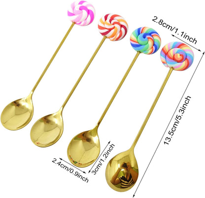 Honbay 4PCS Creative Lollipop Stainless Steel Spoon, Coffee Spoon, Dessert Spoon, Ice Cream Spoon, Sugar Spoon for