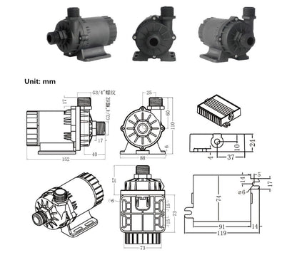 SHYSKY Heavy Duty Low Noise 24V 120W Micro Brushless DC Water Pump DC60G-24120S-1 39ft 1003GPH, DRY RUN Protection, For Cooling Circulation Pressure Sys
