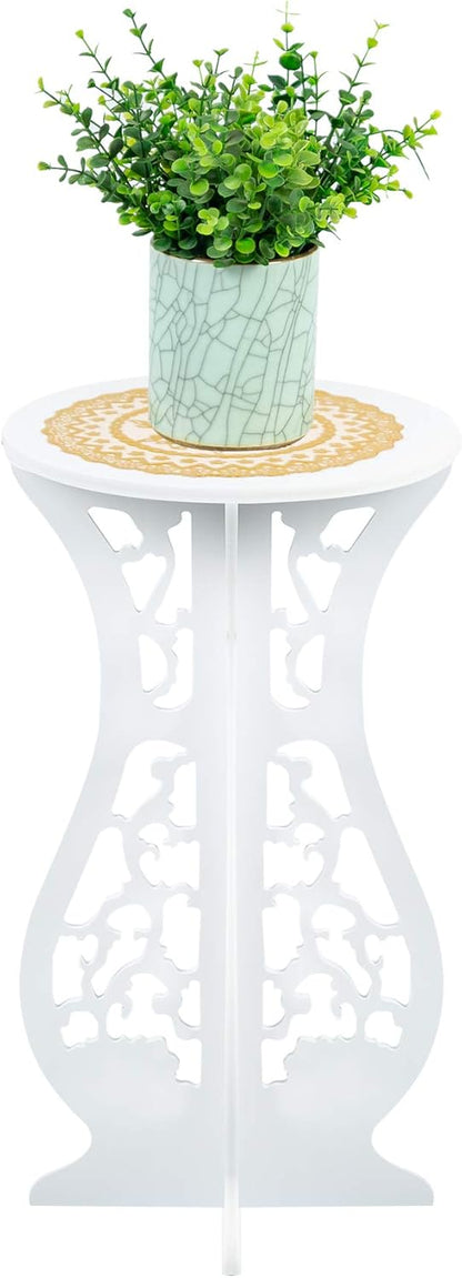 Asian Home (20.5" 10" Beautiful White PVC Board Flower Plant and Vase Stand Display with Intricate Carvings and Gold
