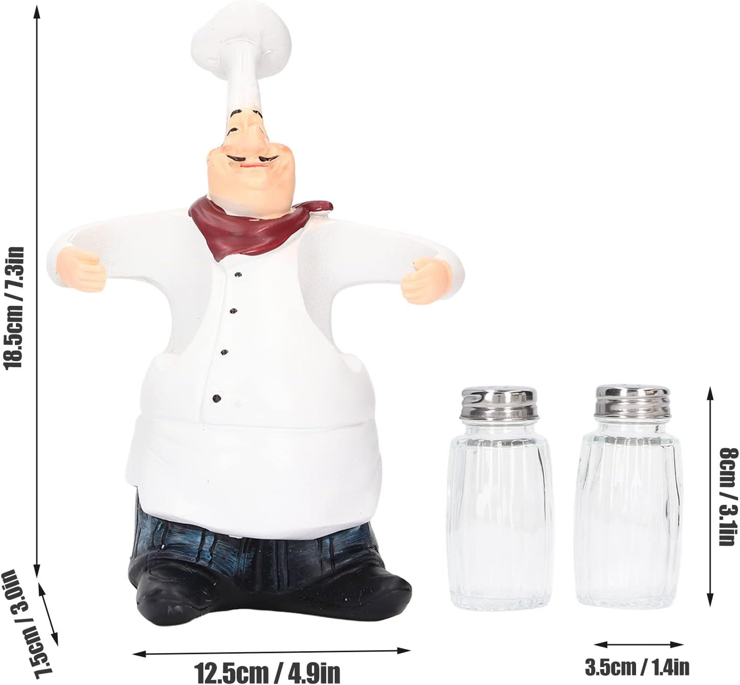 Small Resin Chef Statue Salt Shakers, Cute Figurines Spice Jars for Restaurant Kitchen Decoration