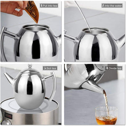 Tea Pots with Infusers for Loose Tea, Stainless Steel Teapot with Lid and Strainer (1500ml)
