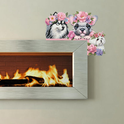 C'eitura Dog with Pink Flower Collar Diamond Painting on Wood, 5D DIY Custom Door Topper for Home Entryway Decor, Cute Animal Wall Art
