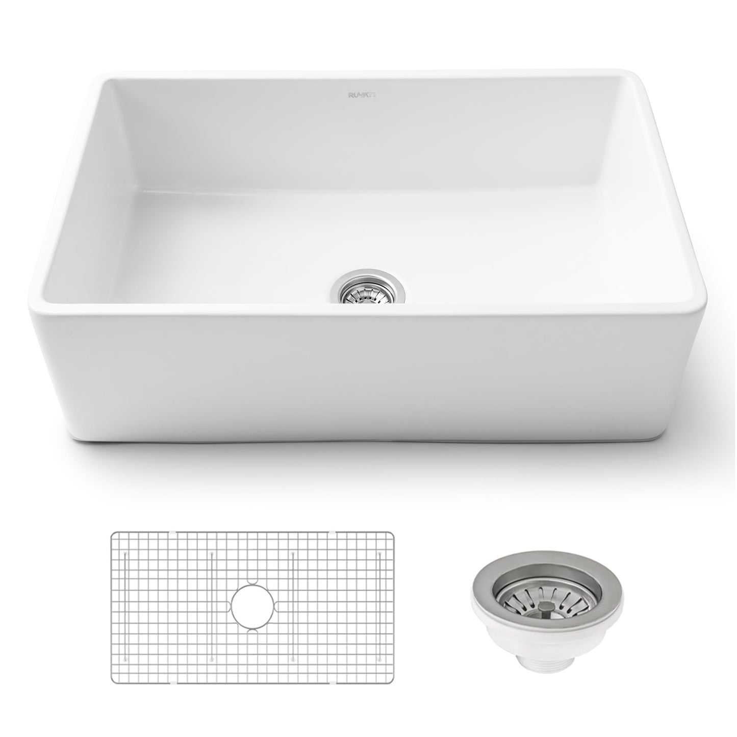 Ruvati 30 x 20 inch Fireclay Reversible Farmhouse Apron-Front Kitchen Sink Single Bowl - White - RVL2100WH