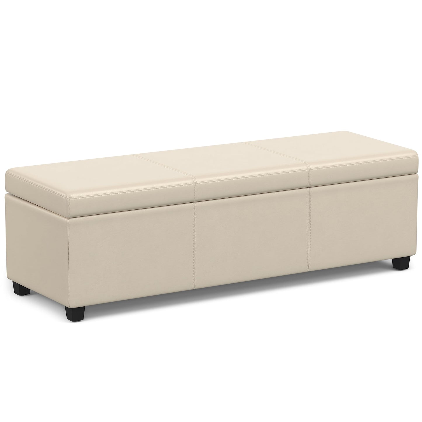 SIMPLIHOME Avalon Extra Large Storage Ottoman Bench - 54 inch Wide Upholstered Vegan Leather Rectangular Lift-Top Ottoman in Satin Cream, Contemporary Bench for Living Room with Hidden Storage
