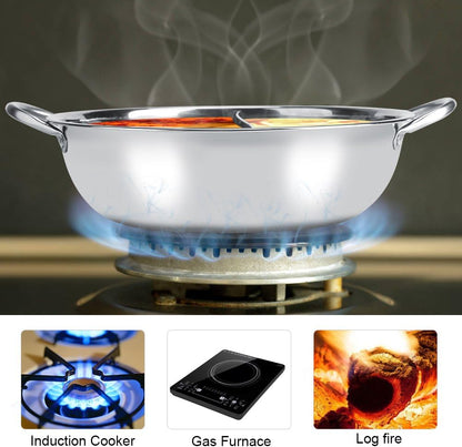 Stainless Steel Pot with Divider for Double-Flavor Soup Cooking, Suitable for Family Gatherings