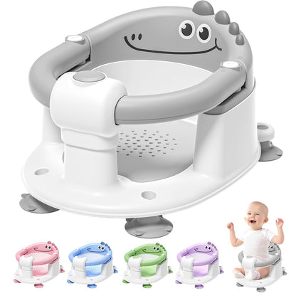 TPN Baby Bath Seat for Babies 6 Months & Up, Non-Slip Toddler Bath Seat with 5 PCS Waterproof Emoji Stickers, Portable Infant Bath Seat for Baby(Grey)