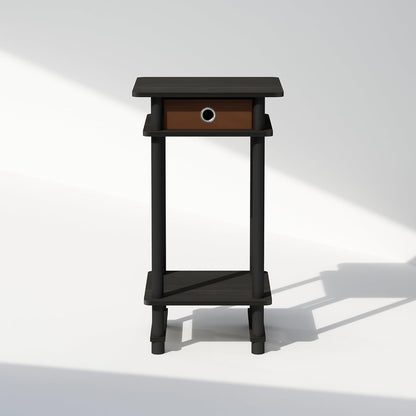 1-Pack, Furinno Turn-N-Tube Tall Nightstand with Bin, Plastic Poles, Espresso/Brown