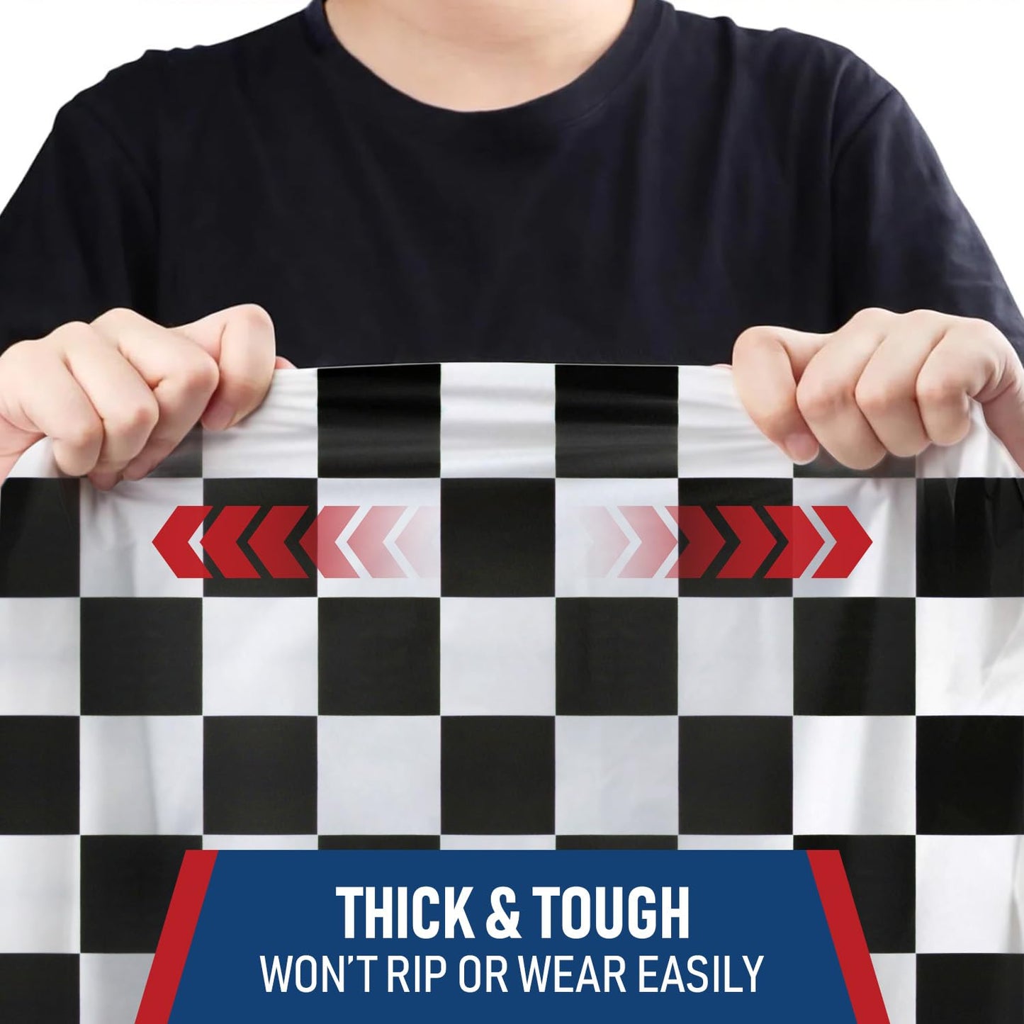 Clearly White and Black Checkered Plastic Tablecloth Roll with Cutter, 423 Sq.Ft (52"x1181") Extra Large Disposable Plastic Table Cloth for Parties, Events and Outdoor Gatherings