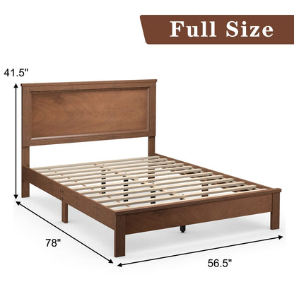 KOMFOTT Full Size Wood Platform Bed Frame with Headboard, Wooden Mid Century Platform Bed with Slat Support & Under Bed Storage, Mattress Foundation Bed Base, No Box Spring Needed, Walnut
