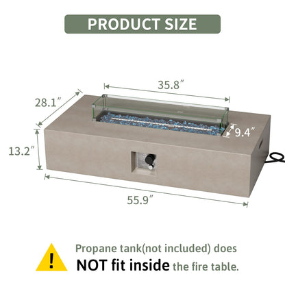 COSIEST Outdoor Propane Fire Pit Table, 56-inch x 28-inch Rectangle Gray Concrete-Like Finish, Certified, 50,000 BTU Stainless Steel Burner w Blue Fire Glass, Wind Guard, Raincover
