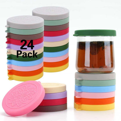 24 Pack 5 oz KIKINIKO Oui Yogurt Jar Lids - Oui Silicone Lids for Oui Yogurt Glass Jars,with Oui Yogurt Bottle Label