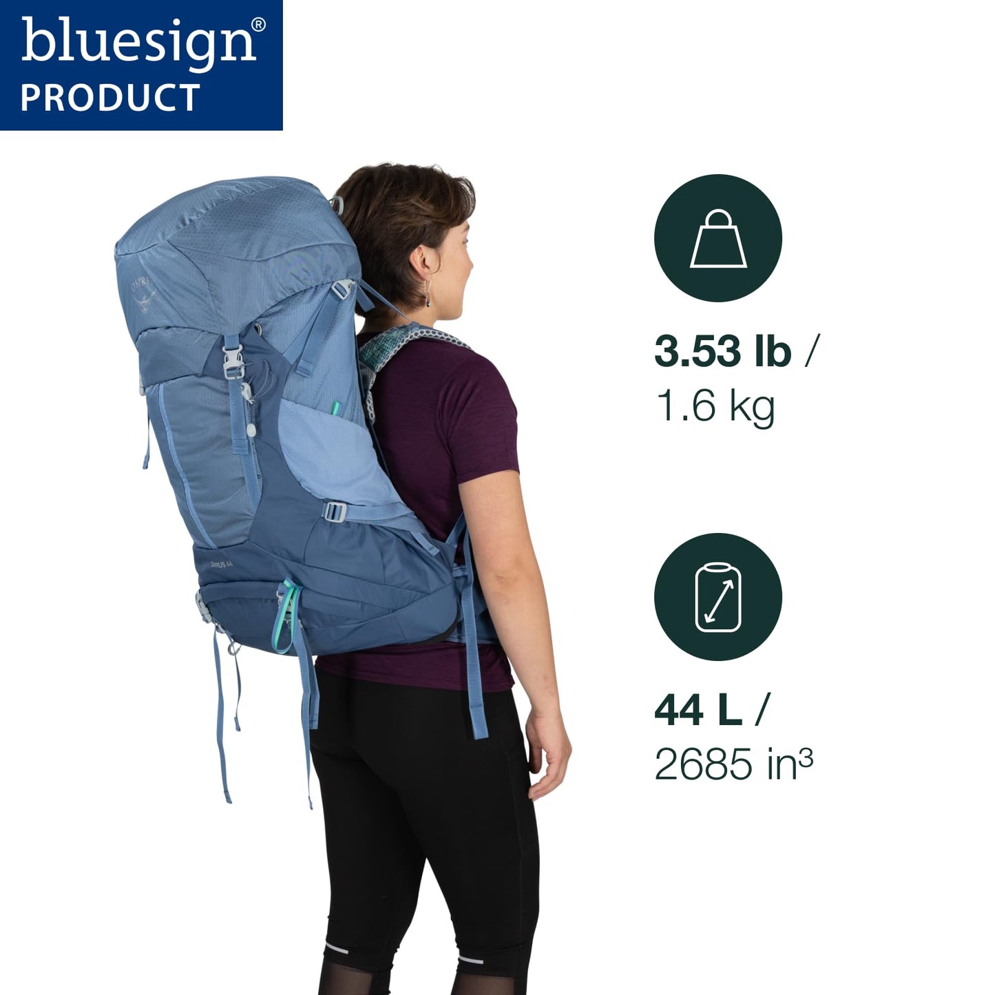 Osprey Sirrus 44L Women's Hiking Backpack - Lightweight Backpacking Pack with Waterproof Raincover - Camping Bag, Sevres Blue
