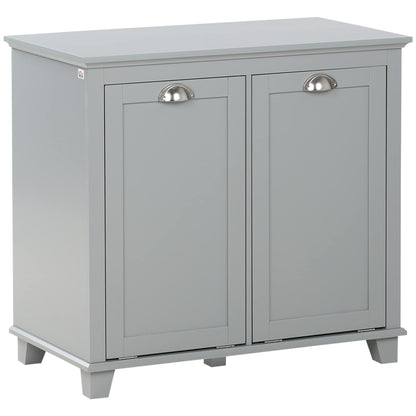 Tilt-Out Laundry Sorter Cabinet, Bathroom Storage Organizer with Two-Compartment Tilt-Out Hamper, Gray