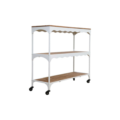 Creative Co-Op Metal & Wood 3-Tier Scalloped Cart on Casters, White & Natural Finish