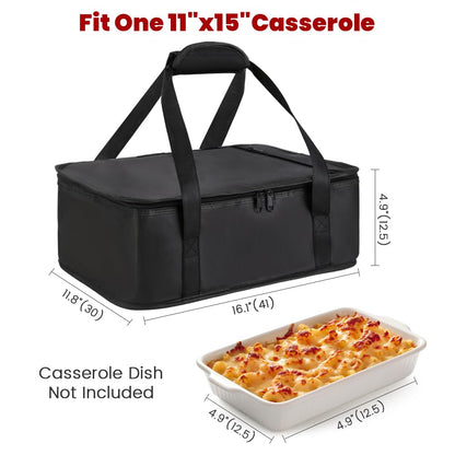 Bodaon Insulated Casserole Carrier Bag, Fits 9x13 and 11x15 Inch Baking Dish with Lid, Casserole Carriers for Hot or Cold Food for Transport, Thermal Lasagna Potluck Warmer Travel Tote, Black