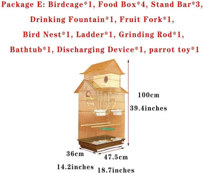 KYTGFH Professional Birdcage Pet Supplies Bird Carrier Gardening Decor Parrot Cages for Large Birds, Household Large Golden Parrot Cage, House-Shaped Decorative Bird Cage, Parak,Gold e
