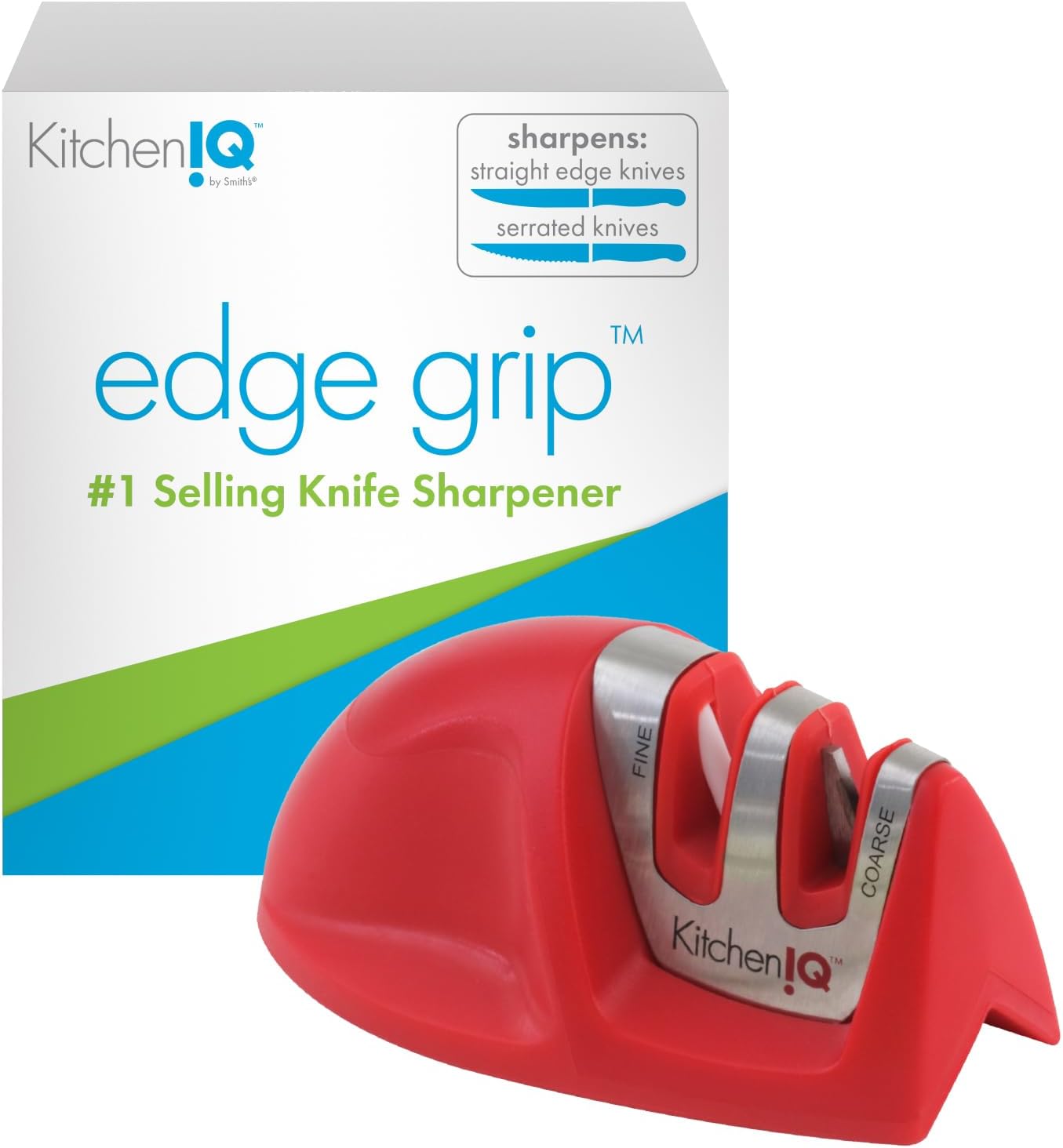 50883 Edge Grip 2-Stage Knife Sharpener - Red, Coarse & Fine Sharpeners, Compact, Non-Slip Base