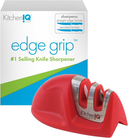 50883 Edge Grip 2-Stage Knife Sharpener - Red, Coarse & Fine Sharpeners, Compact, Non-Slip Base