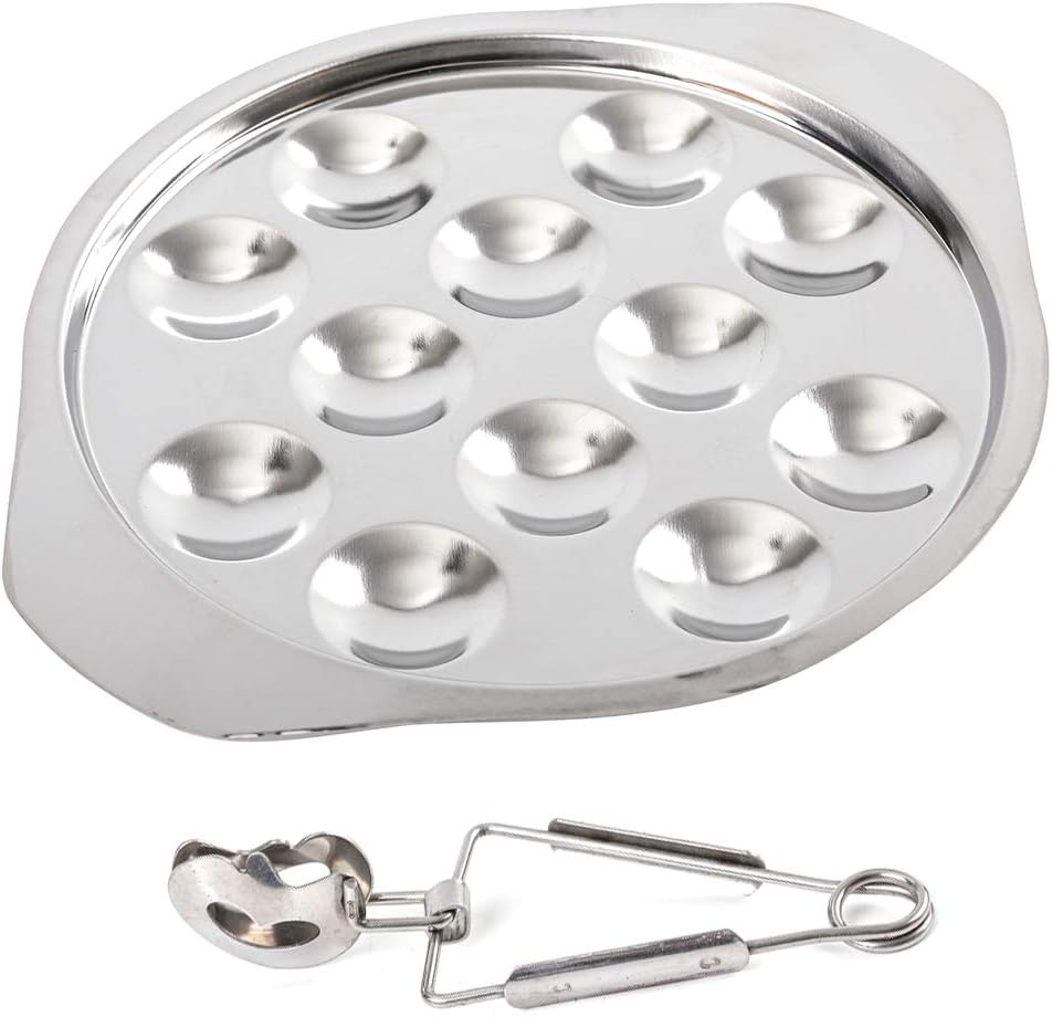 Stainless Steel Snail Escargot Plate, Thickened Dishes with 12 Compartment Holes and Tong Set