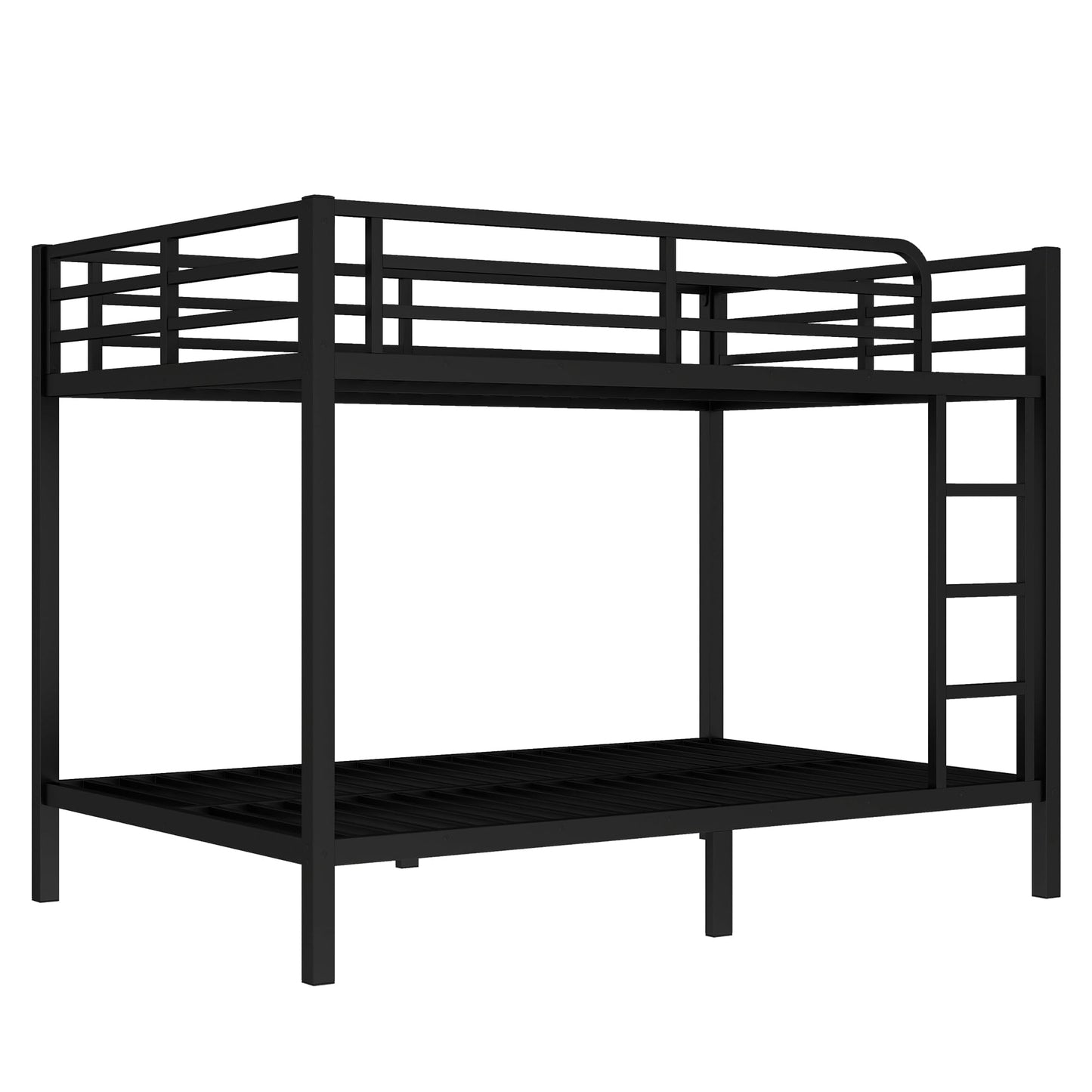 KEIKI Full XL Over Full XL Bunk Bed Metal Frame for Teens & Adults, Heavy Duty Space Saving Bunk Bed Frame with Safety Guardrails & Ladder, Noise Free, No Box Spring Needed, Easy Assembly, Black