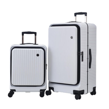 Kaleenie 2 pieces 20/29 Aluminum Frame Carry On and Checked Luggage Set with Side Opening, Lightweight Hardshell ABS+PC Trunk Suitcase with TSA Lock, 360° Universal Wheels & Adjustable Handle, White