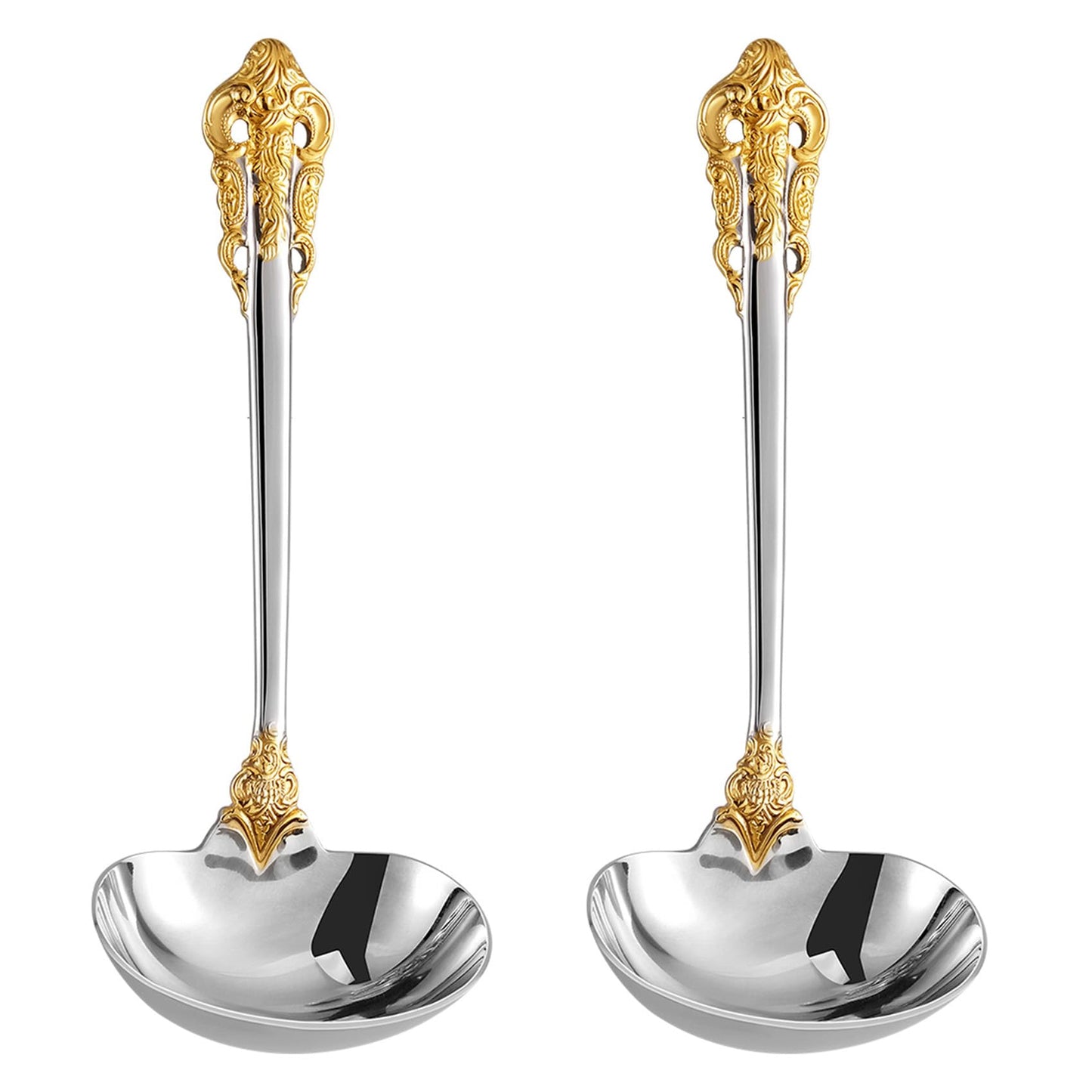 KEAWELL Premium 7.5 inch Luxury Gravy Ladle, 18/10 Stainless Steel, Small Gravy Spoon for Home. Solid and Sturdy, Dishwasher Safe. (2, Gold Accent)