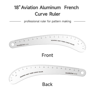 Kearing 18 inch French Curve Ruler, Hip Curve Ruler for Pattern Making, Vary Form Curve Ruler Aviation Quality Aluminum Fashion Designer's Ruler for Sewing, Quilting, Design