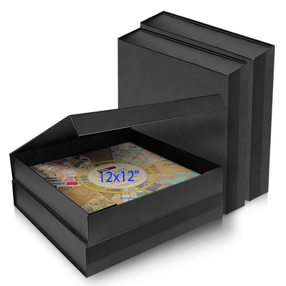 Harhana 12x12 Scrapbook Storage Box for Scrapbooks, Papers and Supplies, Odor Free, Solid Black, 4 Pack