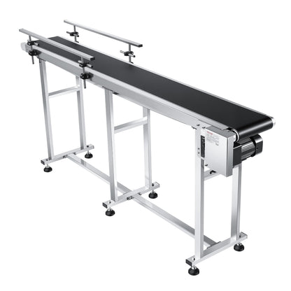 VEVOR PVC Belt Conveyor 71″x 7.8″, Electric PVC Conveyor 110V Adjustable Automatic Speed, Conveyor Machine with Double Guardrail, in Stainless Steel, Industrial Transport Equipment