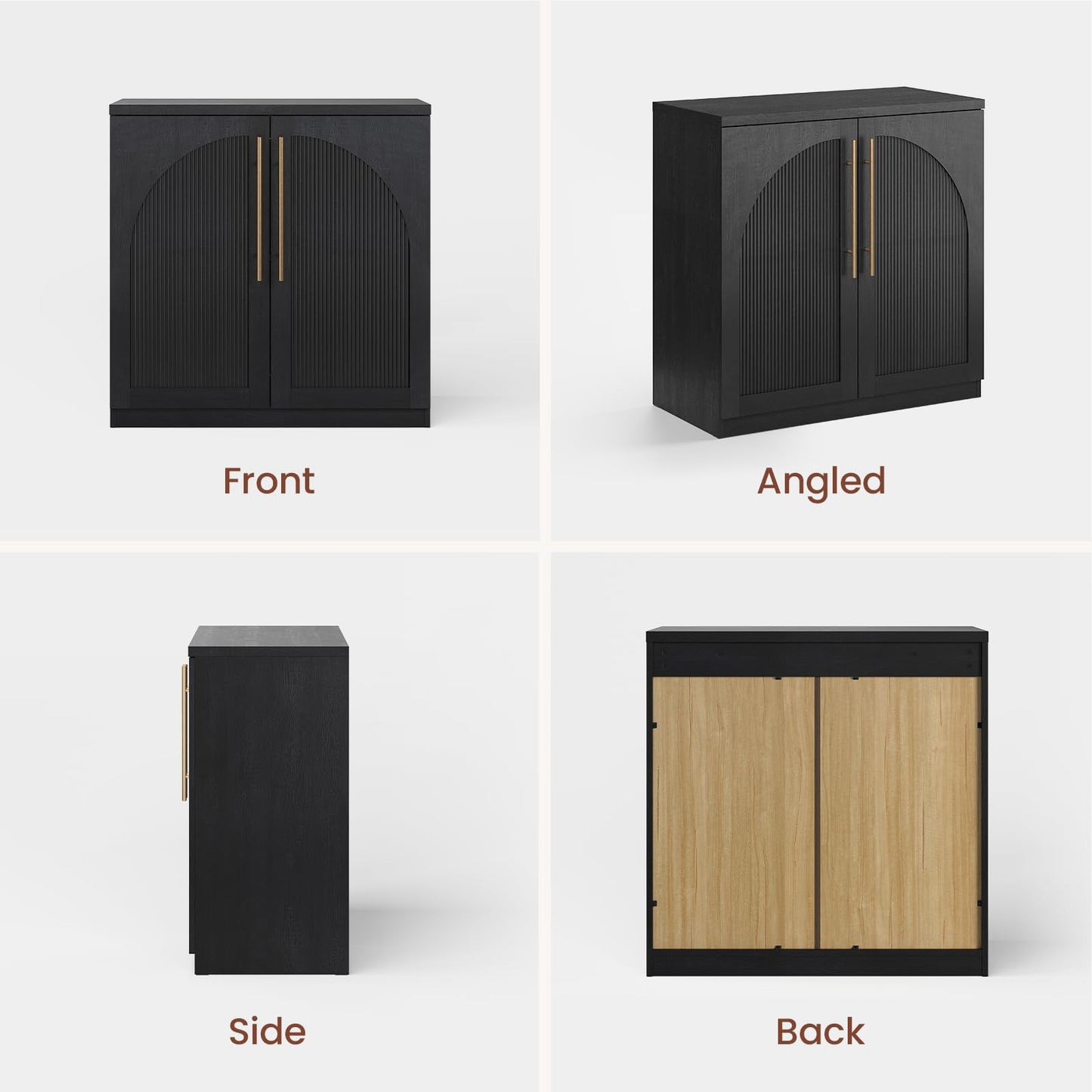 ModernMate Set of 2 Arched Sideboard Cabinets, 62" Modular Storage Buffet Table with Wave-Panel Doors, Black Wood Grain Media Console with Soft-Close Hinges for Living Room