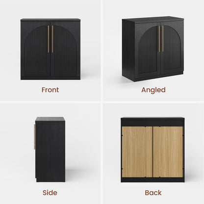 ModernMate Set of 2 Arched Sideboard Cabinets, 62" Modular Storage Buffet Table with Wave-Panel Doors, Black Wood Grain Media Console with Soft-Close Hinges for Living Room
