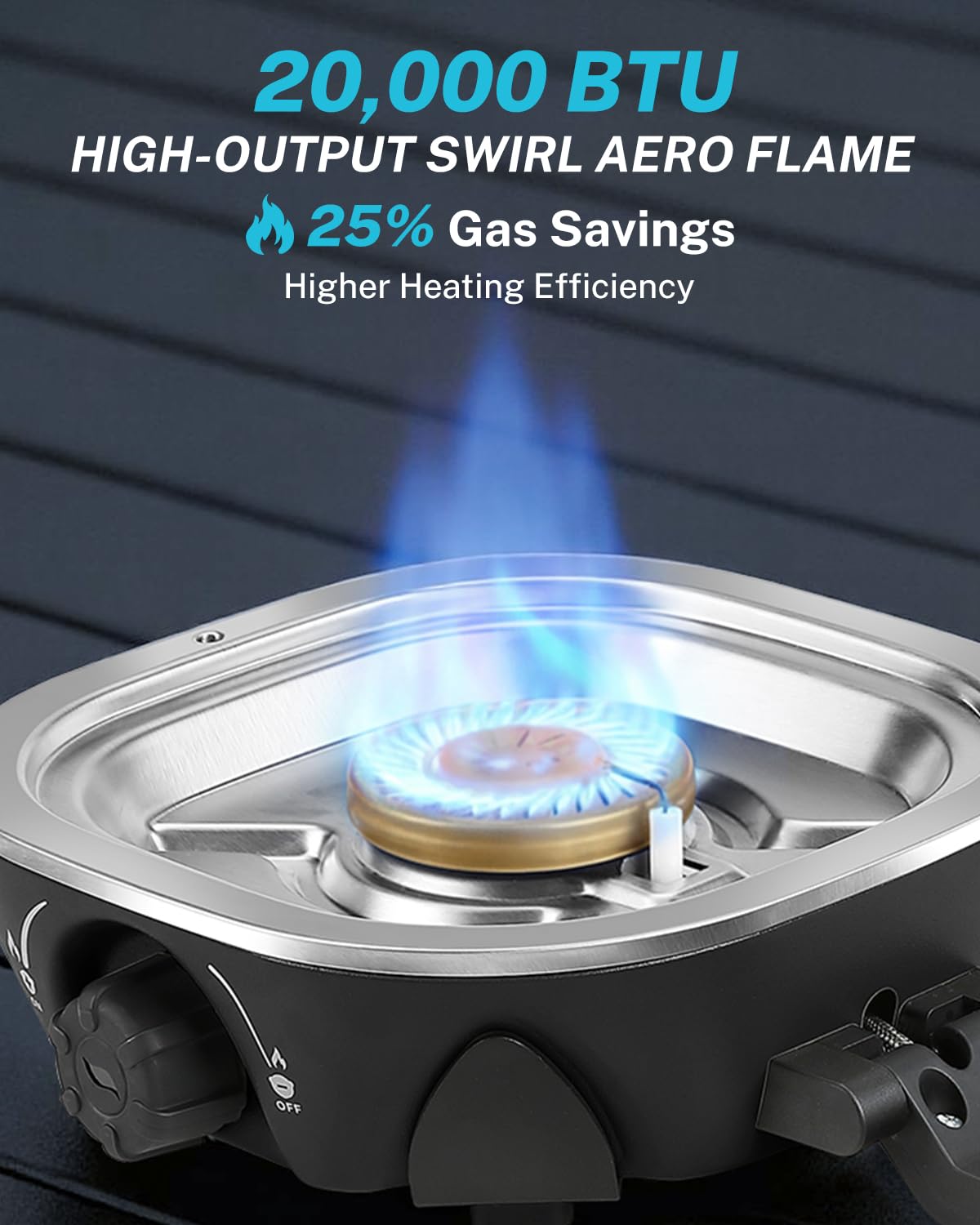 Gonex AeroFlame Dual Burner 20,000 BTUs Propane Camping Stove with Precision Flame Control & Removable Pot Stands, Portable Folding Camp Stove for Camping, Hiking, Patio, BBQ(Black)