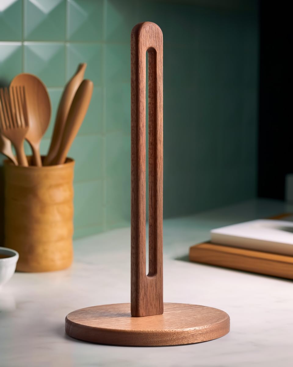 CHAUNCEY HOME Acacia Wooden Paper Towel Holder Stand for Jumbo Roll - Stylish Kitchen Paper Rack Bathroom Towel Roll Stand Organizer, UA, Solid Wood Simply Standing Countertop Paper Roll Holder, Large