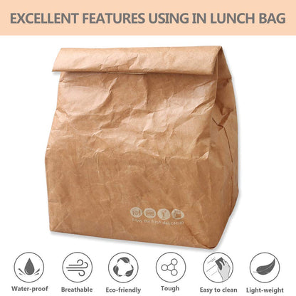Hangnuo 2 Pack Insulated Brown Paper Lunch Bags Reusable, Retro Lunch Sacks for Adults Work Office, Brown Paper - 7.8 x 5.9 x 11.8 inches