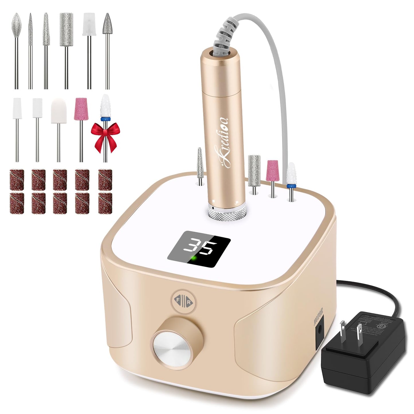 Kredioo Nail Drill Professional Electric 35000RPM Nail Drill Machine Kit Remove Gel Nails Acrylic Polish Thick Toe with 11 Sanding Bits E File Set