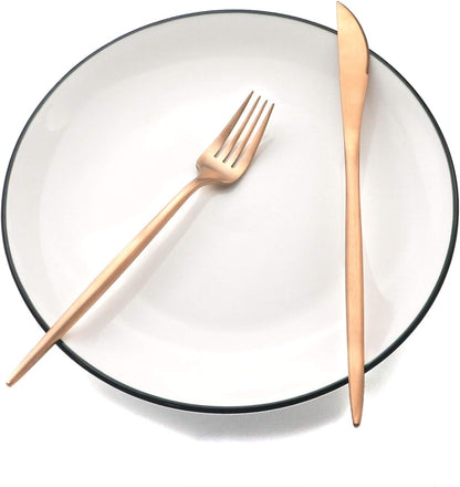 Copper Gold Flatware, Royal 5 Pieces Luxury Matte Finish 18/10 Stainless Steel Tableware Set for 1