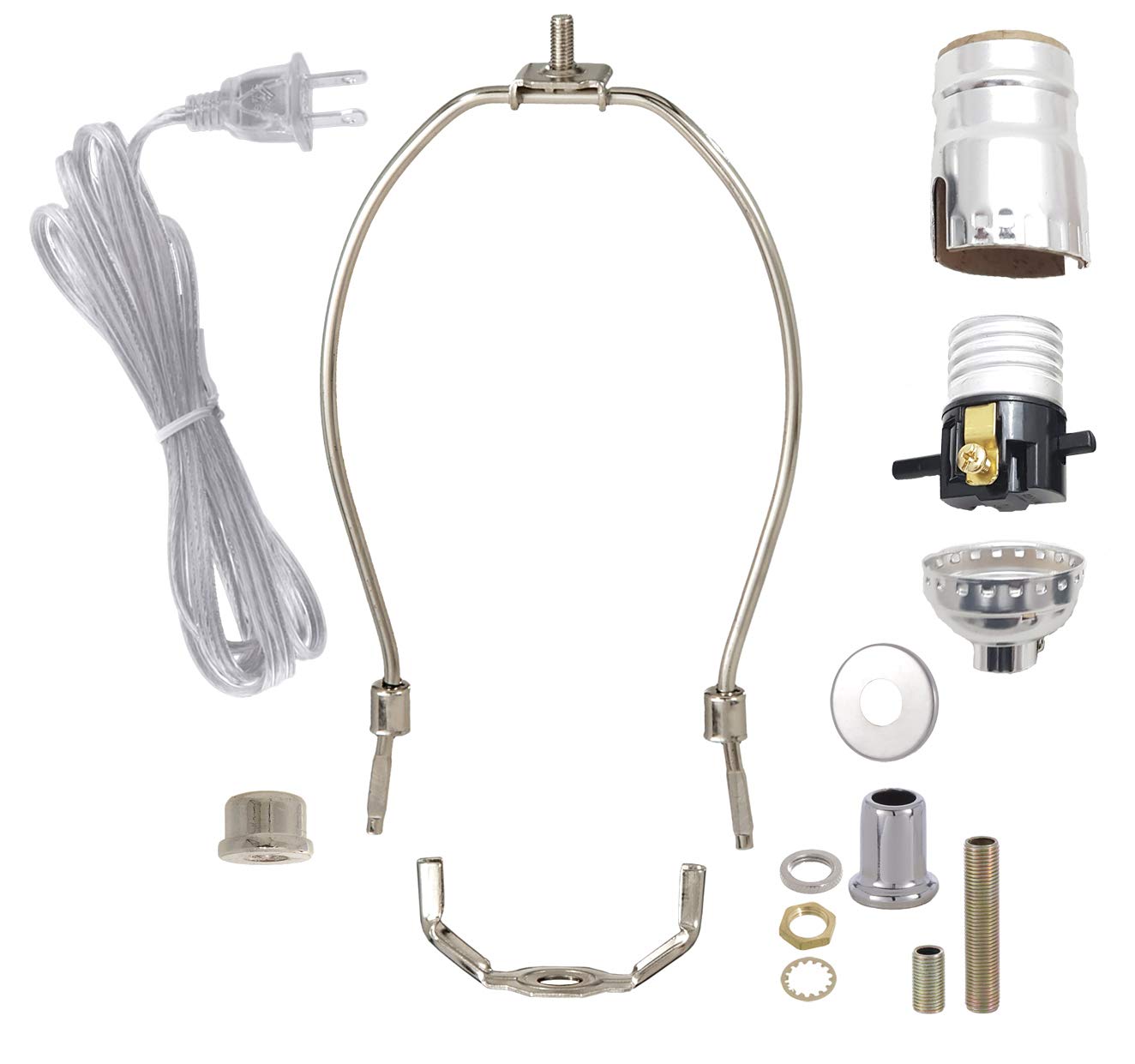 B&P Lamp® Nickel Plated Finish Table Lamp Wiring Kit with a 7 Inch Harp and Push-Thru Socket
