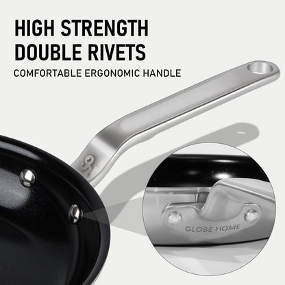 GLOBEHOME 5 Ply Ceramic Non Stick Frying Pans - 12 Inch Stainless Clad Nonstick Skillet, Non-Toxic PTFE PFOA & PFAS Free, Induction Ready Oven Safe up to 650°F, Professional Even Heating Cookware