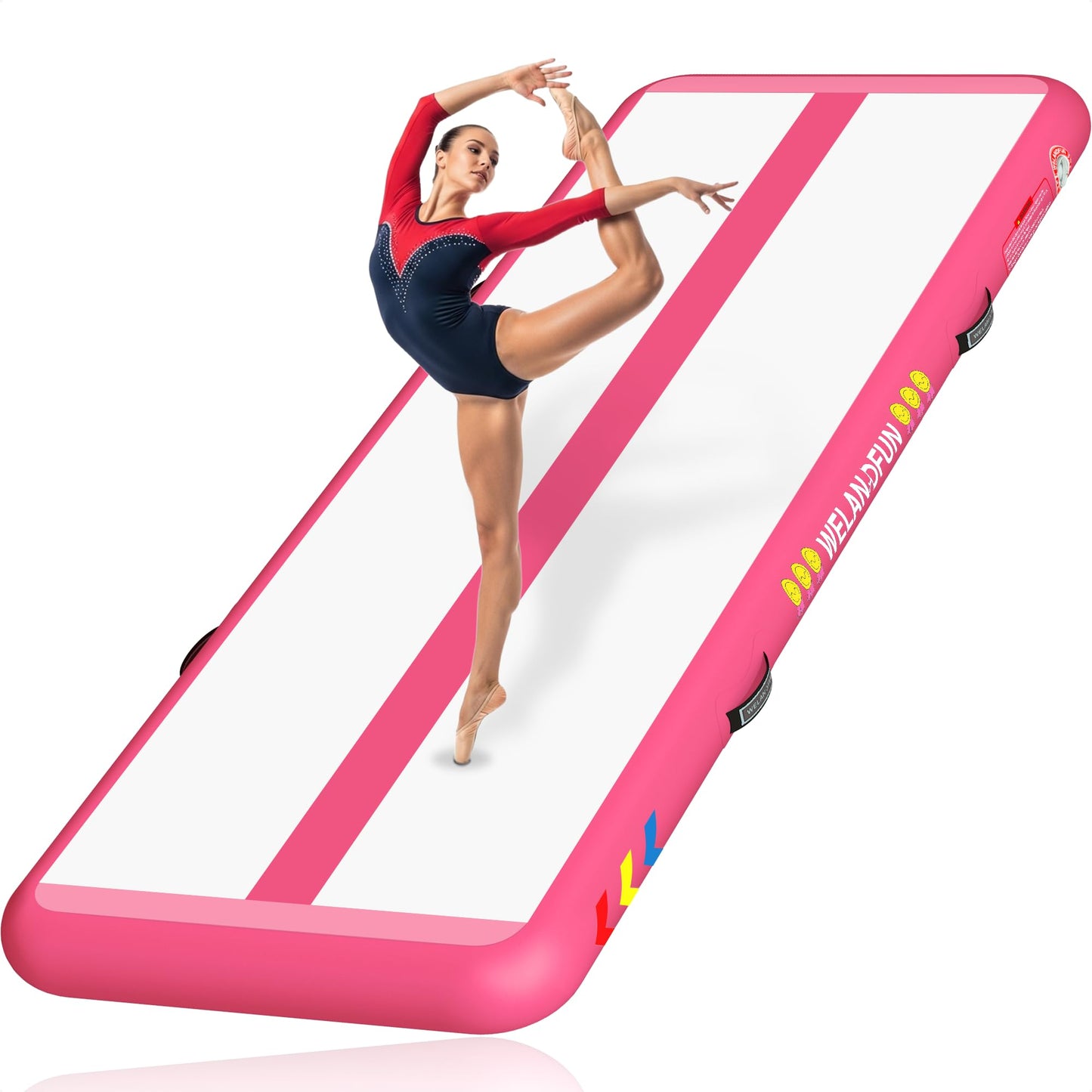 WELANDFUN Tumble Track Mat for Gymnastics | 6 inches Air Tumbling Mats, 16ft Inflatable Gymnastics Mat for Home Use, Training, Cheerleading, Water Yoga with Electric Air Pump