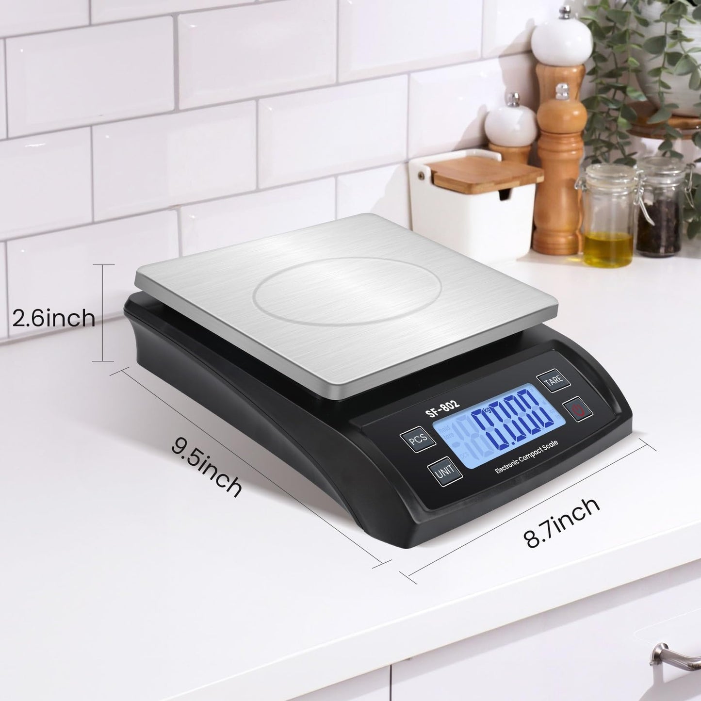 Puozult Digital Kitchen Scale 30kg/66lb Large Food Scale for Baking Cooking Stainless Bread Scale with LCD Display Counting Scales for Commercial (Color : Stainless Black)