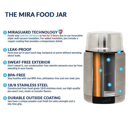 MIRA 2-Pack Food Thermo Set (15 oz) for hot and cold foods - Insulated Stainless Steel Containers with Spoons - 2 Set Black