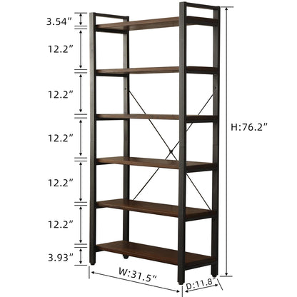 WH-AOERPYMY Natural Real Wood Bookcase,Industrial Bookshelf,6 Tier Solid Wood Open Book Shelf Storage,Metal Shelving Unit,Farmhouse Wide Etagere Bookcase for Office Living Bedroom (6 Tiers)