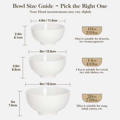 MALACASA 26 Oz Porcelain Soup Bowls Set of 4, White Ceramic Bowls for Kitchen, Cereal Bowl for Oatmeal, Fruit, Salad, Ramen and Rice Bowl -Dishwasher & Microwave Safe Bowls