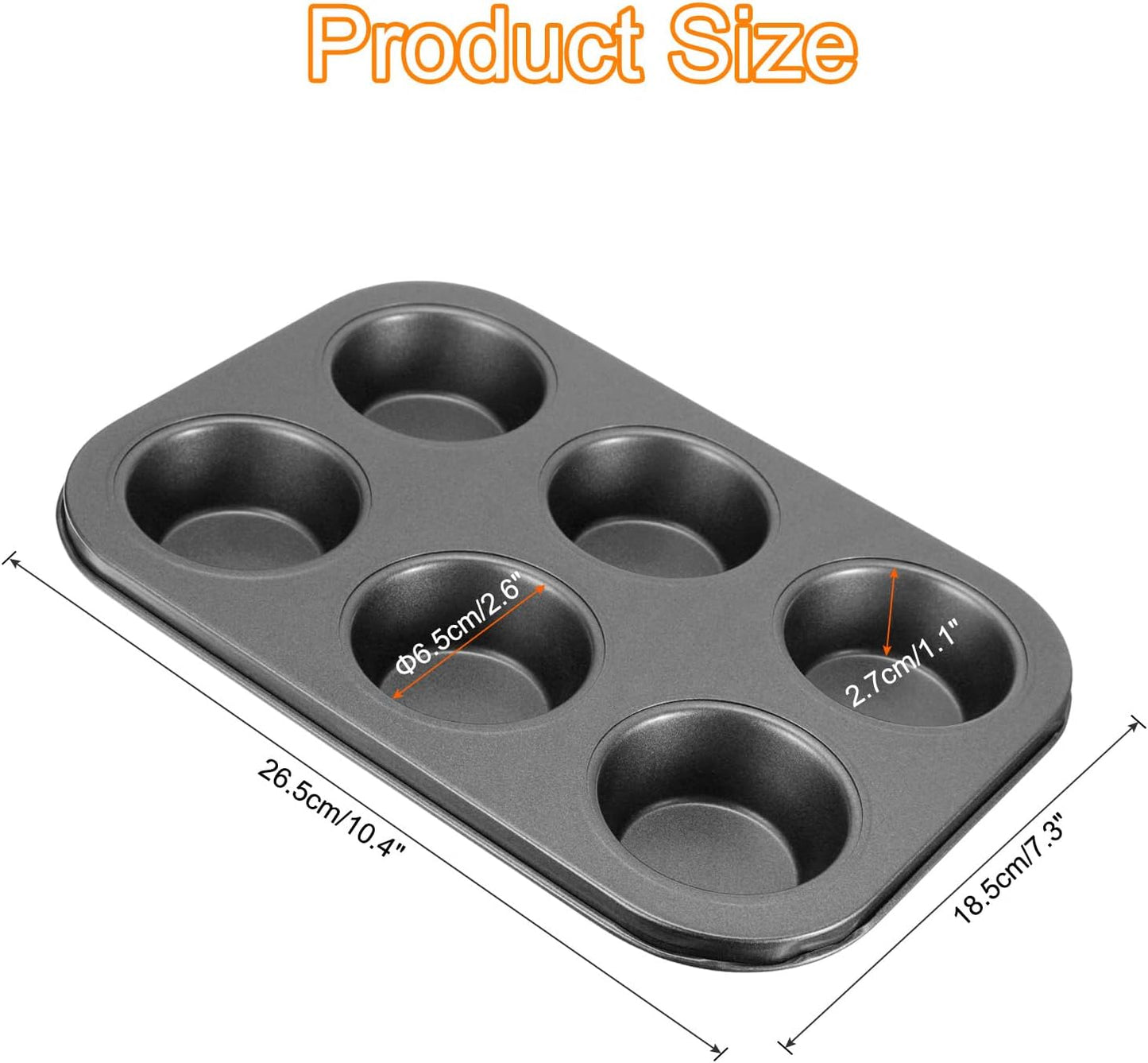 uxcell 6-Cup Non-Stick Cupcake Pan, Round Muffins Baking Pan, Carbon Steel Cake Molds for Baking, Grey